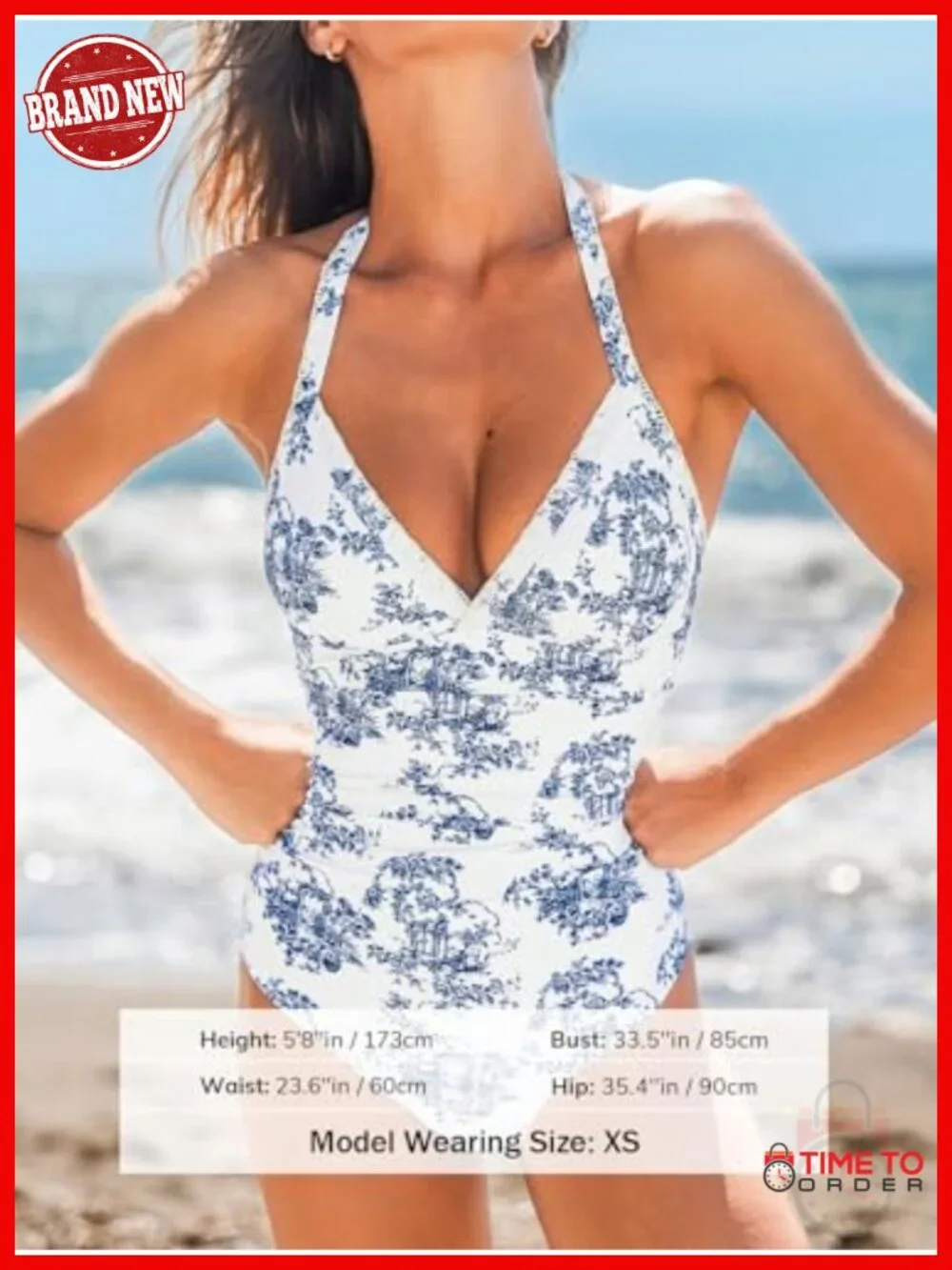 Women's V-Neck One Piece Swimsuit Ruched Tummy Adjustable Straps